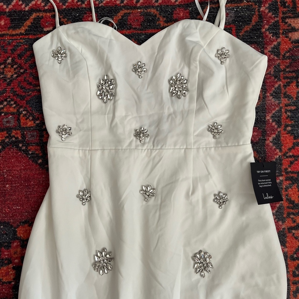 Lulu's White Maxi Dress with Silver Accents - Picture 3 of 4